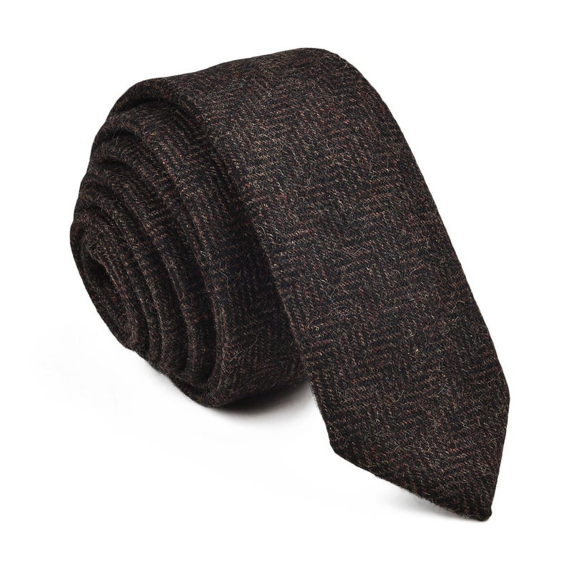 VOBOOM Mens Necktie Skinny Tweed Pattern Woolen Neck Tie (06 Coffee) - Image 1
